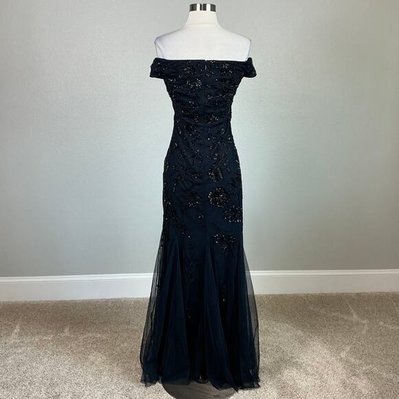 Adrianna Papell Beaded Off the Shoulder Evening Gown Blue Size 6 Formal Dress - Picture 4 of 10